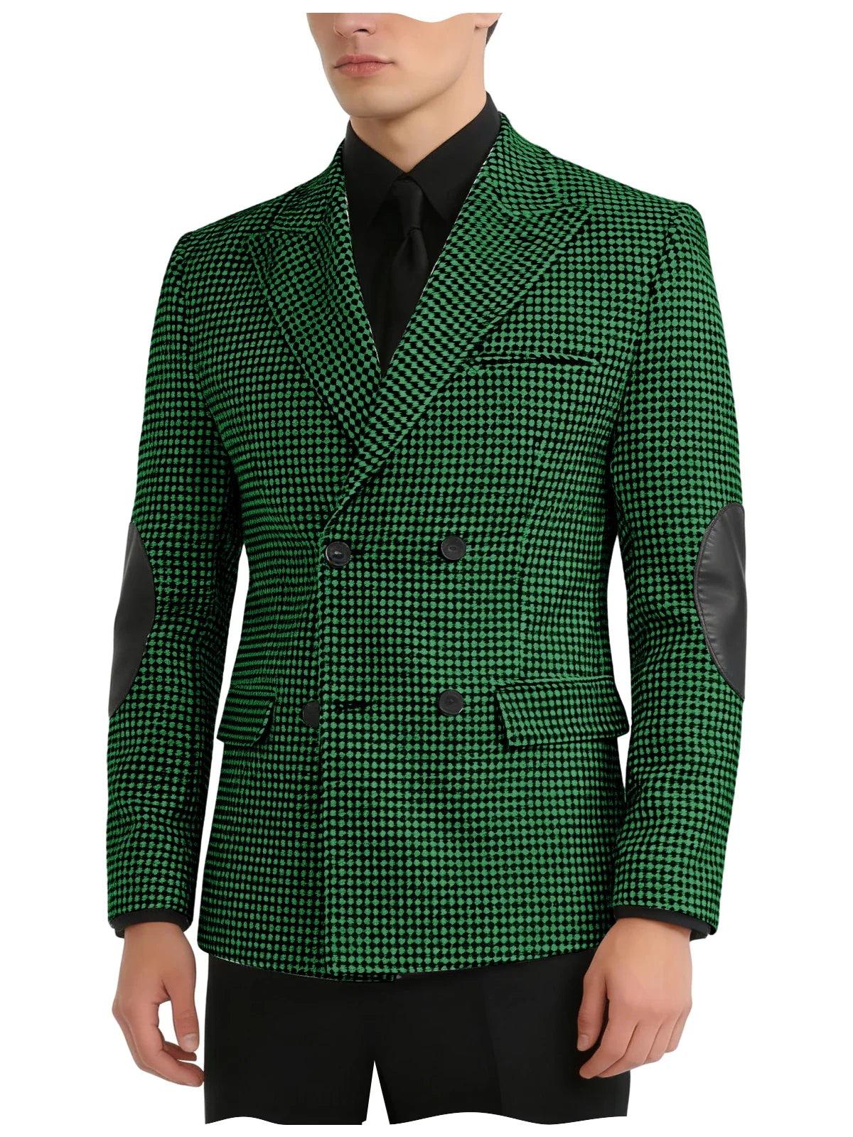 Men's Vintage Houndstooth Blazer Notch Lapel Leather Elbow Patches Slim Fit Jacket Business Casual Sport Coat For Spring Autumn