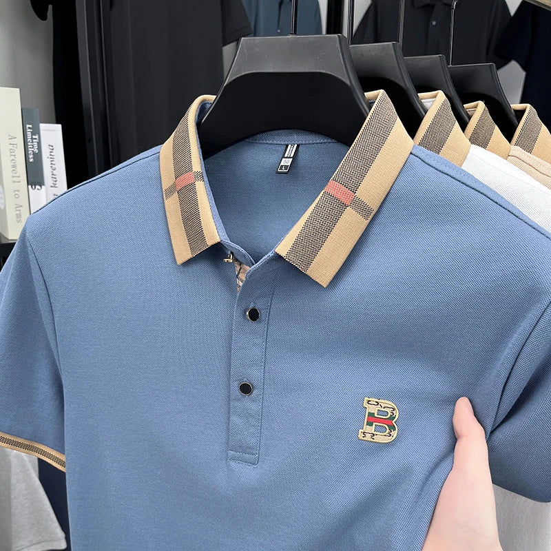 100% pure cotton high-end brand fashionable men's short sleeved polo shirt autumn original letter design golf top T-shirt