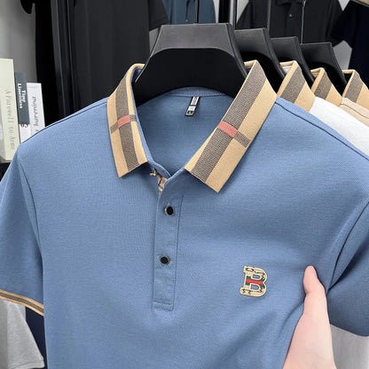 100% pure cotton high-end brand fashionable men's short sleeved polo shirt autumn original letter design golf top T-shirt