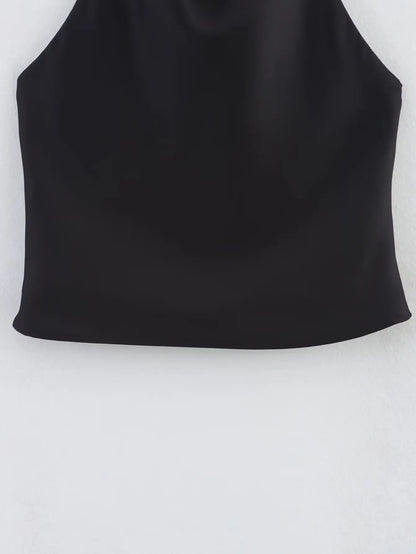 Spring Elegant Women Satin Halter Tops 2026 Summer Backless Off Shoulder Corset Vest Female Fashion Slim Crop Tank Top