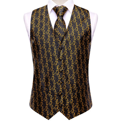 Men Vest Tie Elegant Solid Dress Sleeveless Jacket 4PC Hanky Cufflink Paisley Suit Waistcoat Wedding Gift Hi-Tie