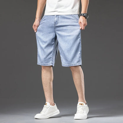 Lyocell Thin Men's Baggy Denim Shorts Loose Summer Casual  Stretch Soft Straight Jeans Male Brand Shorts Male Blue Grey