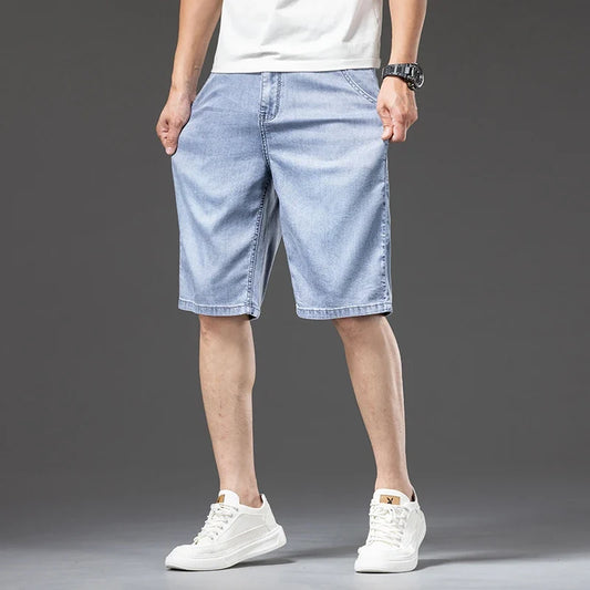 Lyocell Thin Men's Baggy Denim Shorts Loose Summer Casual  Stretch Soft Straight Jeans Male Brand Shorts Male Blue Grey
