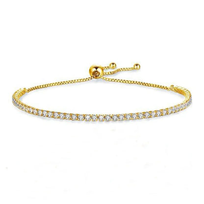 2mm Round Full Moissanite Diamond Tennis Bracelet for Women 925 Sterling Silver Plated 18K Gold Adjustable Wrist Chain Jewelry