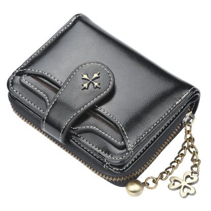 Blocking Oil Wax Leather Women Mini Wallet Multi Card Clover Zipper Coin Purse Portable Ladies Purse Office Travel Daily