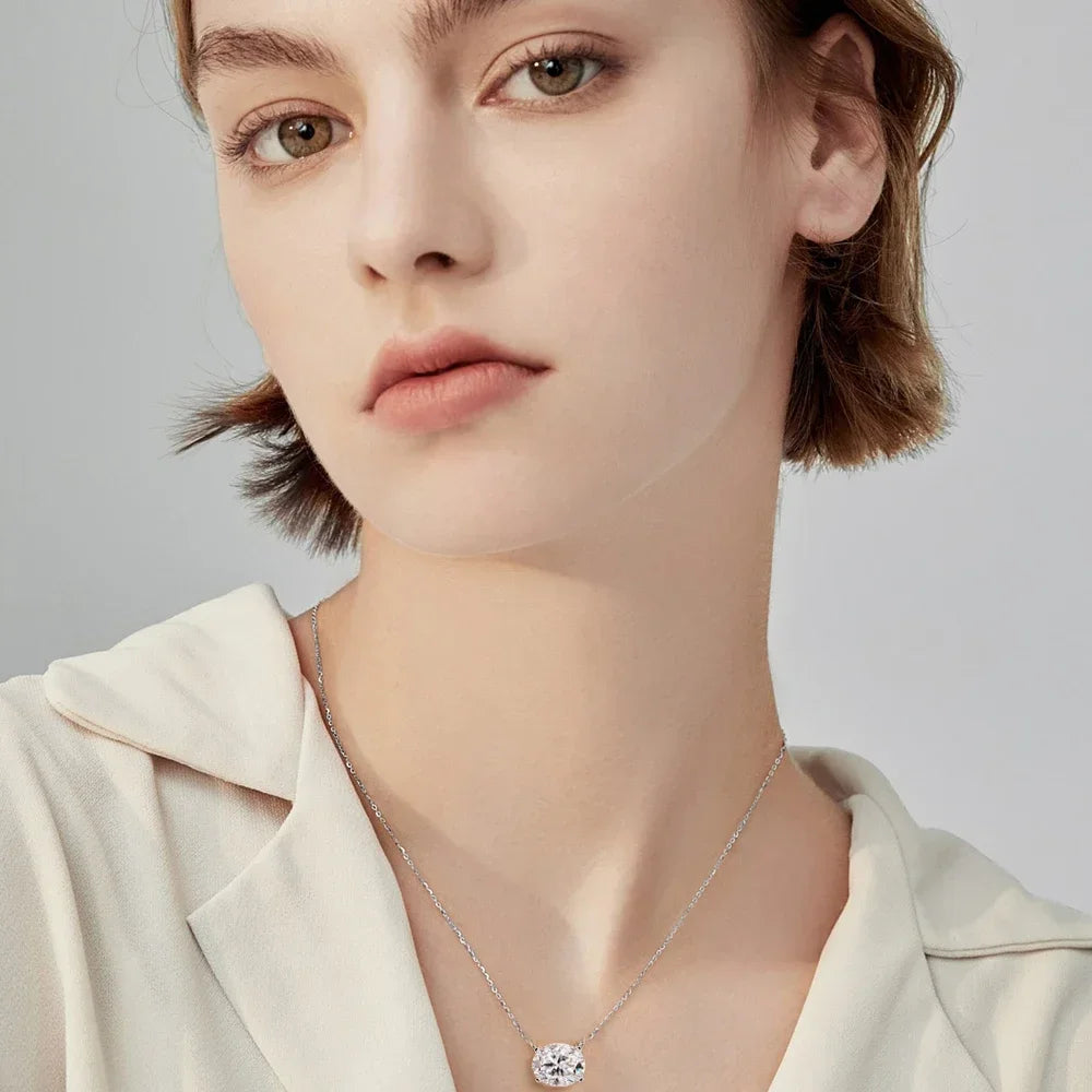 3CT Oval Cut Moissanite Pendant Necklace for Women  Certified 8*10mm Lab Diamond Neck Chain 925 Sterling Silver Fine Jewelry