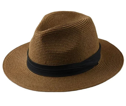 Unisex Panama Straw Hat Wide Brim Summer Beach Sun Protection Fedora Style - Sizes 55-57/58-60/61-64cm (Large/Plus)"