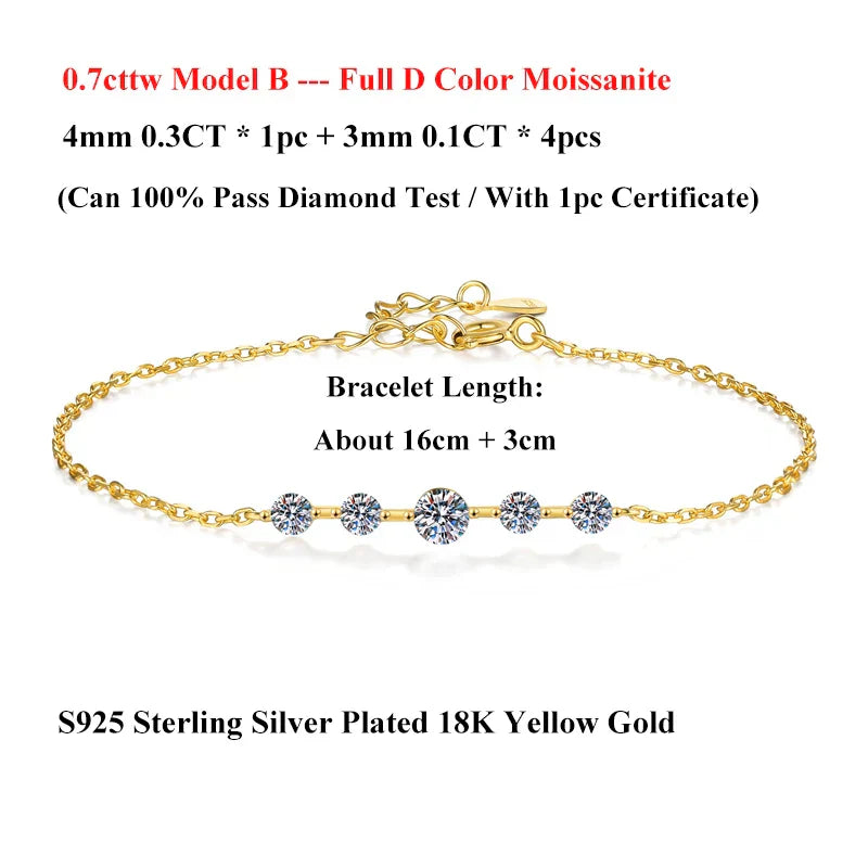Dainty Full 2/2.5/3mm D Color Moissanite Diamond Link Bracelet for Woman 925 Silver Plated 18k Adjustable Chain Bracelets