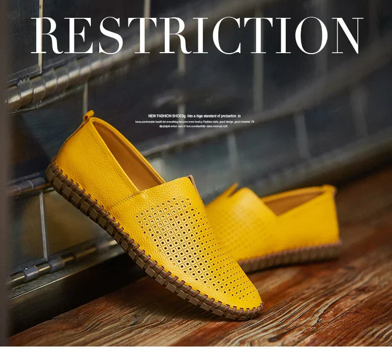 New Summer Breathable Men Loafers Handmade Leather Men's Driving Shoes Luxury Brand Flat Casual Shoes Soft Breathable Men Shoes