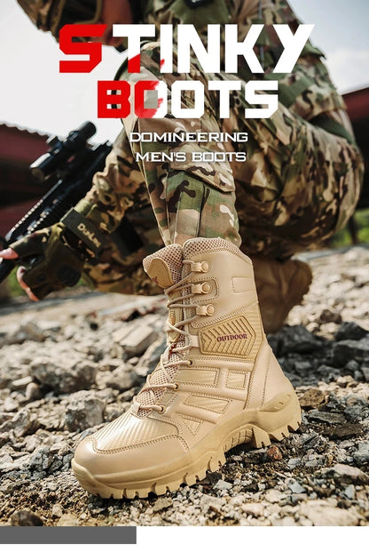 High Quality Men's Brand High-Top Leather Boots Breathable Desert Combat Men's Boots Outdoor Shoes Non-slip Hiking Ankle Boots