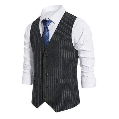 Men's Suit Vest Striped Single Breasted Waistcoat Stylish Mail Suit Retro Vest Wedding Business Banquet Daily Groomsman Uniform