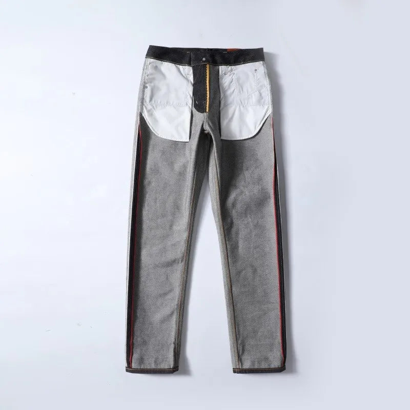 Men's Japanese Handmade Embroidered Jeans Pure Cotton Straight Tube Hip-Hop Popular Slim Red Ears Show Thin Trousers Devil Black