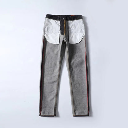 Men's Japanese Handmade Embroidered Jeans Pure Cotton Straight Tube Hip-Hop Popular Slim Red Ears Show Thin Trousers Devil Black