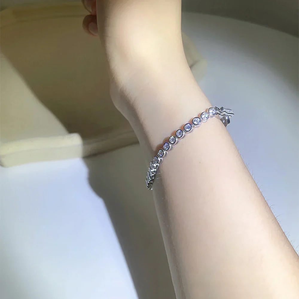 Round Bezel Set 3mm Zircon Bracelets for Women High Carbon Diamond 925 Sterling Silver 3 Styles Lock Buckles Fine Jewelry