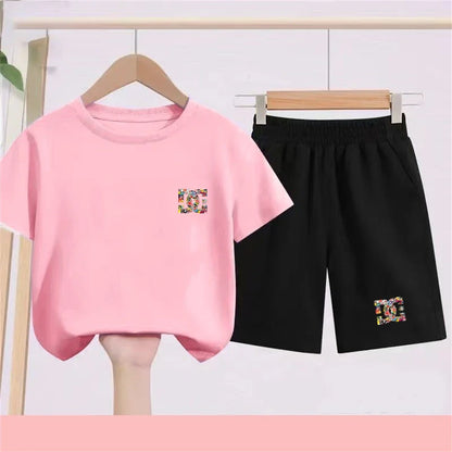 Children T-shirt+Shorts 2P Summer Clothing Fashion Print Boy Girl Toddler 3-12Yrs Sports Short-Sleeved Casual Fashion Set