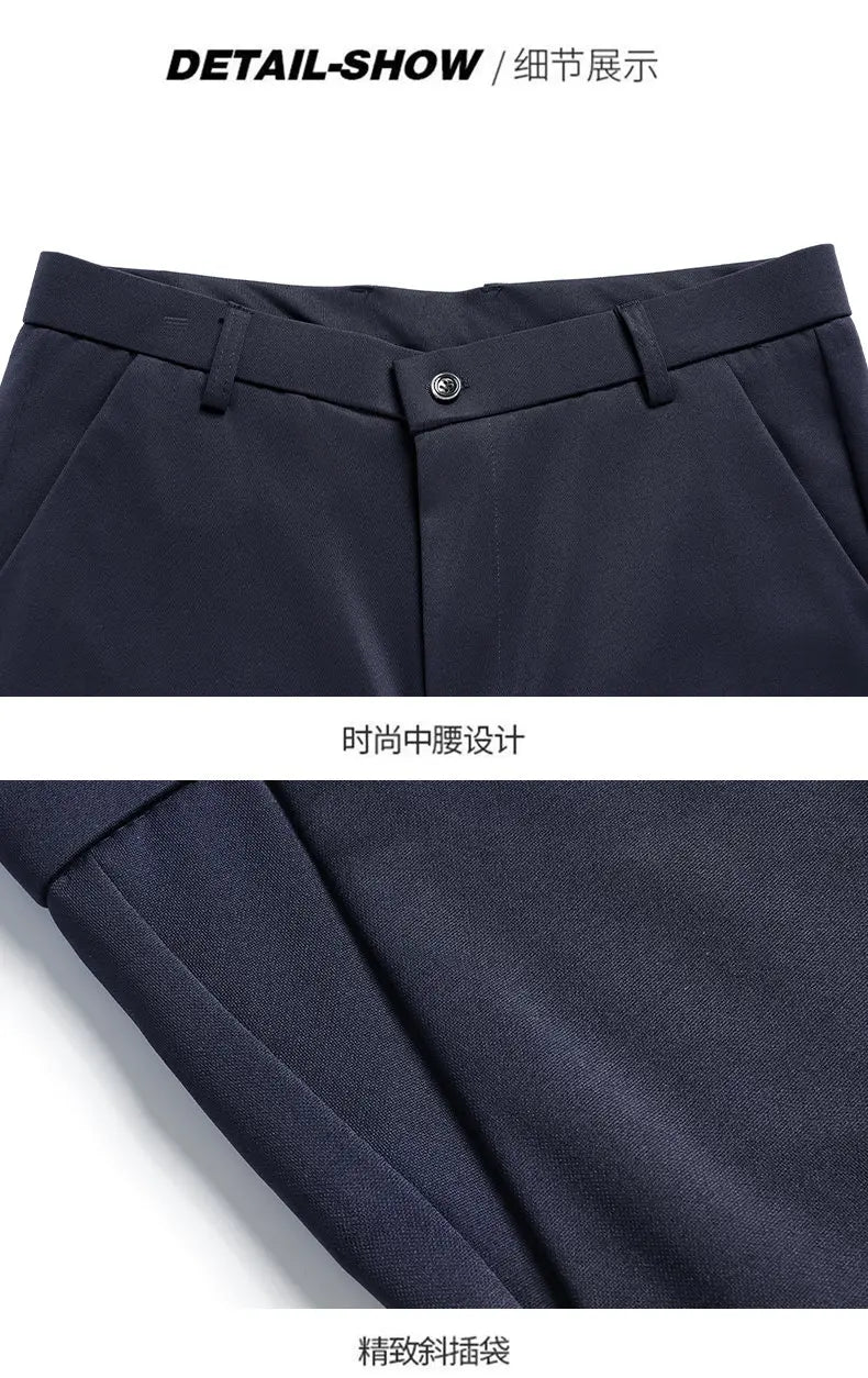 3Piece Set Men's Four-Way Stretch Business Casual Pants Elastic Comfortable Formal Dress Trousers for Spring/Autumn