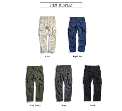 Casual Pants Men Straight Leg Cotton Cargo Trouser Male Multi Pocket Work Fishing Wear Military Style Summer Spring Khaki Black