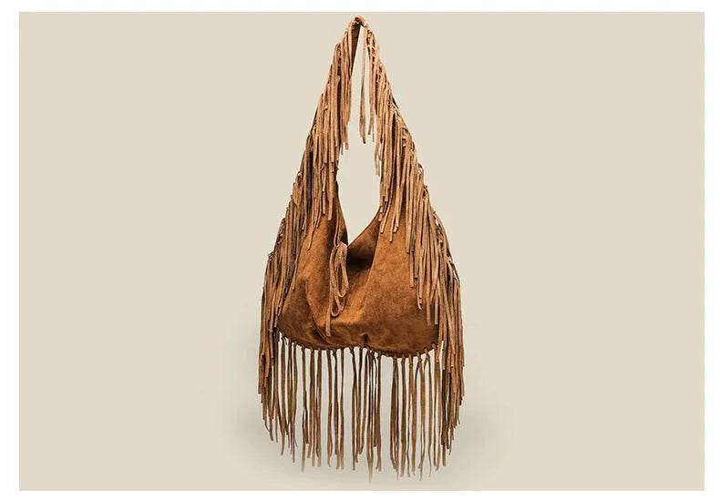 Vintage Suede Hobos Women Shoulder Bags Bohemian Tassel Handbags Large Capacity Tote Bag Autumn and Winter Big Shopper Purses