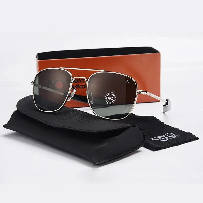 Pilot Sunglasses Men AO Brand Designer American Army Military Optical Glass Lens Sun Glasses Male