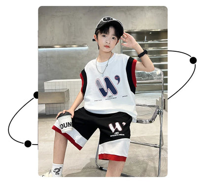 Children Summer Clothing Top and Bottom Set For Boys Cotton Clothes Suit Outfit Suit Kids Sleeveless T-shirt Shorts Tracksuit