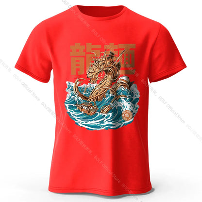 Men's Dragon Ramen Printed T-Shirt 100% Cotton Oversized Anime Graphic Tees for Women Summer Tops Otaku Streetwear