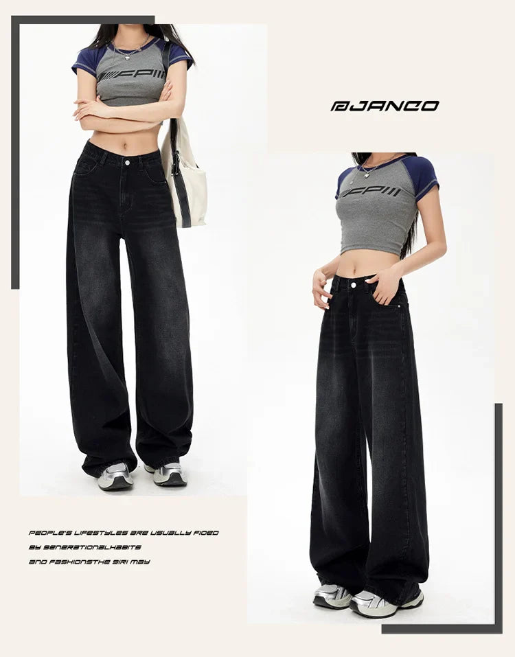 Lady RetroY2K Style High Waist Jeans Pants Women Fashion Straight Leg Denim Trousers Hot Girls Loose Fit Thin Casual Pants