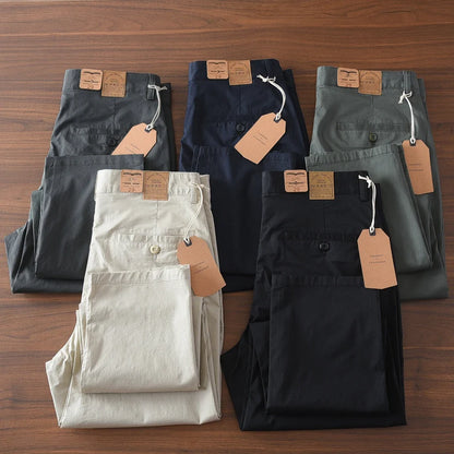 2025 Summer New American Retro Thin Micro Elasticity Casual Pants Men's Simple 97% Cotton Slim CHINO Business Straight Trousers