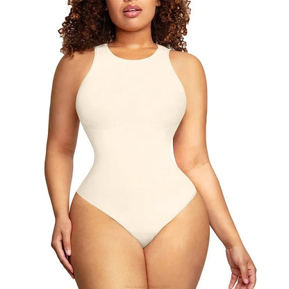 New Seamless Crew Neck Body Sculpting Shaper Women's Sleeveless Tummy Control Bodysuit Shapewear Racerback Tank Tops Thong Snap