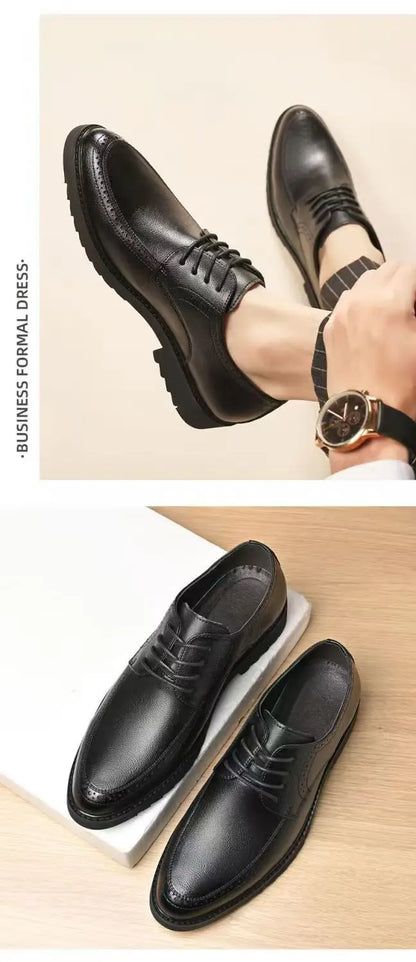New Lace Designer Black Dress Shoes for Men Spring Autumn Fashion Business Casual Shoes Male Soft Sole Retro Leather Shoe Man