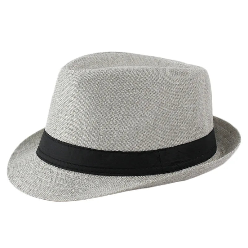 Summer Fedoras for Men Middle old aged Cap Linen Panama Solid  Jazz Hat Cowboy  Men's Women's  British Party Sun Hat