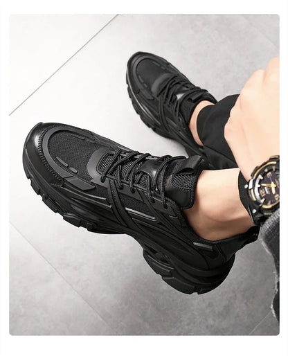Four Seasons Thick and height-increasing sports shoes, men's genuine leather mesh casual men's shoes, trendy shoes