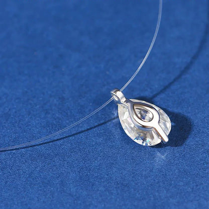 1CT Transparent Fishing Line Moissanite Pendant Necklace for Women 925 Sterling Silver Water Drop Lab Diamond Necklace Jewelry