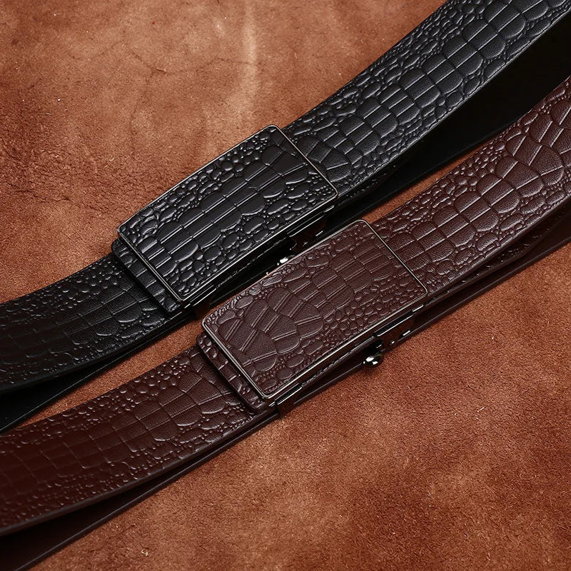 3.5CM Pure Cowhide High Quality Genuine Leather Belts for Men Strap Male Toothless Automatic Buckle Business Suit Trouser Belt