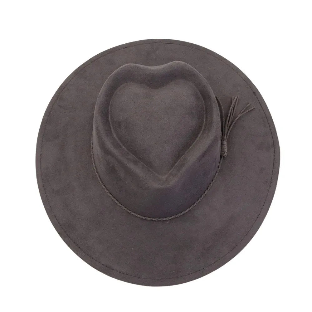 High Quality Heart Design Vegan Suede Hat Wide Brim Blank Style Wide Brim Hat Fedora Hat