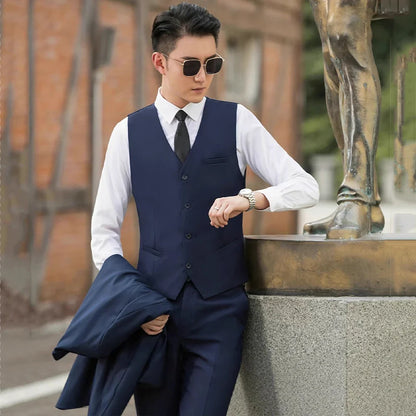 Small Size Men Vest Checkered Elastic Black Single Breasted Black Waistcoat For Host Groom Groomsmen Blue Suit Vest for Men