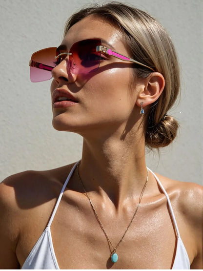 2025 Rimless Sunglasses Women Trendy Vintage Square Fashion Glasses Sunscreen Lentes De Sol Mujer Lunette Soleil Femme Zonnebril