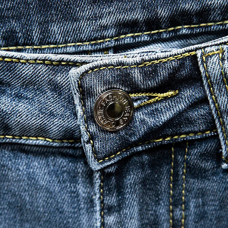 Nine-Point Pants Men's 2025 New Spring Autumn Fashion Casual Denim Trousers Cotton Slim Jeans  Blue Male Clothing Brand Clothing