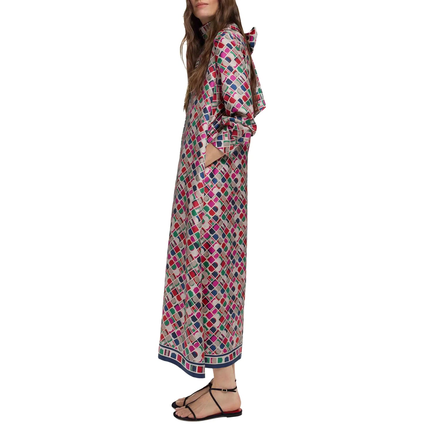 Women Vintage Printed Long Dresses 2025 New Fashion Women Long Sleeve Belt Midi Dress Ladies Elegant Party Dresses