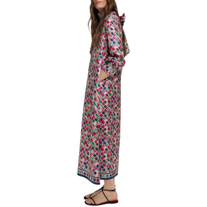 Women Vintage Printed Long Dresses 2025 New Fashion Women Long Sleeve Belt Midi Dress Ladies Elegant Party Dresses