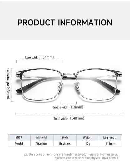 Fashion Square Pure Titanium Frame Simple Design Men's Anti-blue Light Glasses Can Be Customized Prescription 8007TS