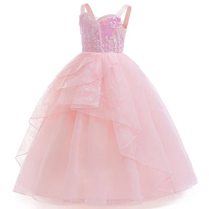 Movie Good Witch Costume Kids Pink Dress With Crown Magic Wand And Gloves For Girls Evil Halloween Birthday Party Prom Outfits