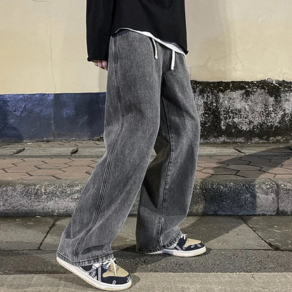 2026  Men's Jeans Korean Version Student Casual Pants High Street Straight Loose Wide Leg Jeans Black Grey  Blue Baggy Jeans