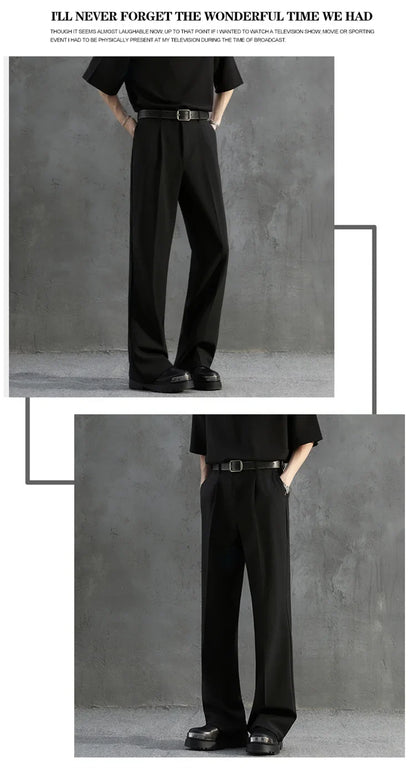 White Luxury Draped Suit Pants Men Fashion Dress Pants Korean Loose Straight Casual Pants Mens Office Formal Trousers Male S-3XL