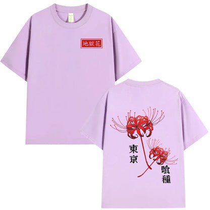 Anime Tokyo Ghoul Spider Lily T Shirt Men Women Kaneki Ken Manga Graphic Print Tee Shirt Cool Unisex Cotton T-Shirts Oversized