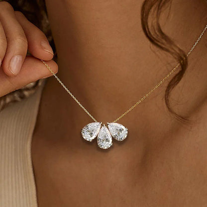 3-Stones Waterdrop Moissanite Pendant Necklace for Women S925 Silver Pear Cut Diamond Neckchain with Certificates Fine Jewelry