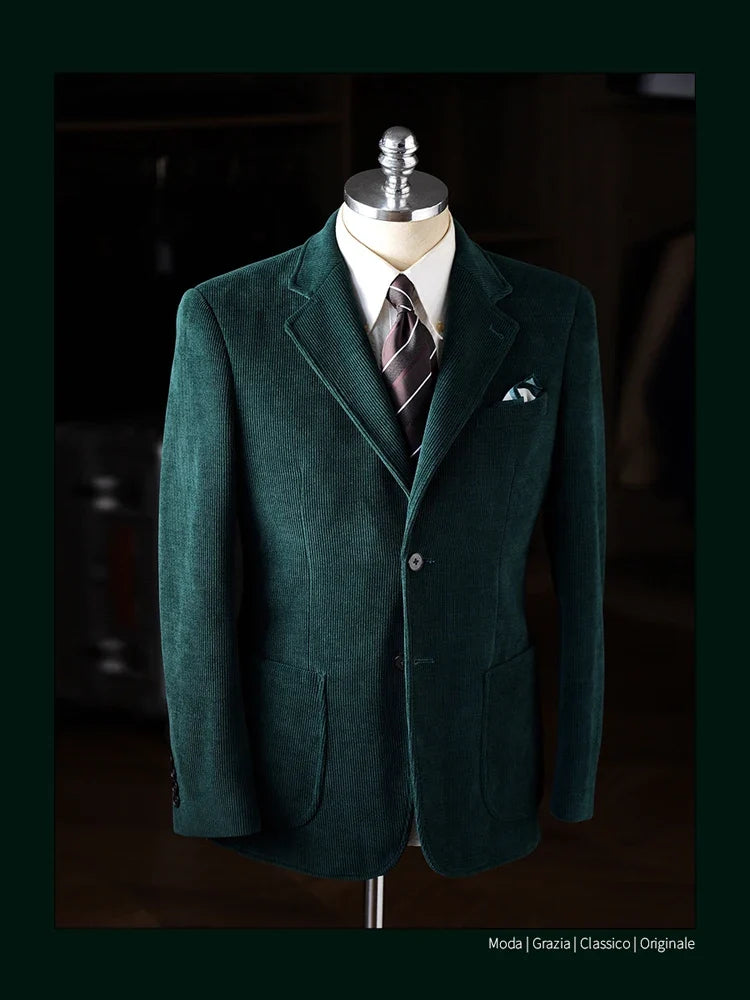 High-Quality Corduroy Men Suits 1 Pieces Classic Casual Single Breasted Groom Tuxedos Tailor Made Jackets Male Blazers Costume