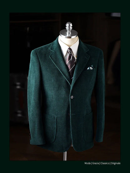 High-Quality Corduroy Men Suits 1 Pieces Classic Casual Single Breasted Groom Tuxedos Tailor Made Jackets Male Blazers Costume