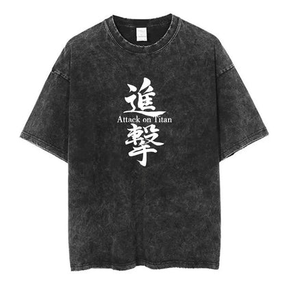 Anime Attack on Titan Washed T-Shirt Ackerman Mikasa Eren Jaeger Cherry Blossom Graphics Logo T Shirt Men Women Cotton T Shirts