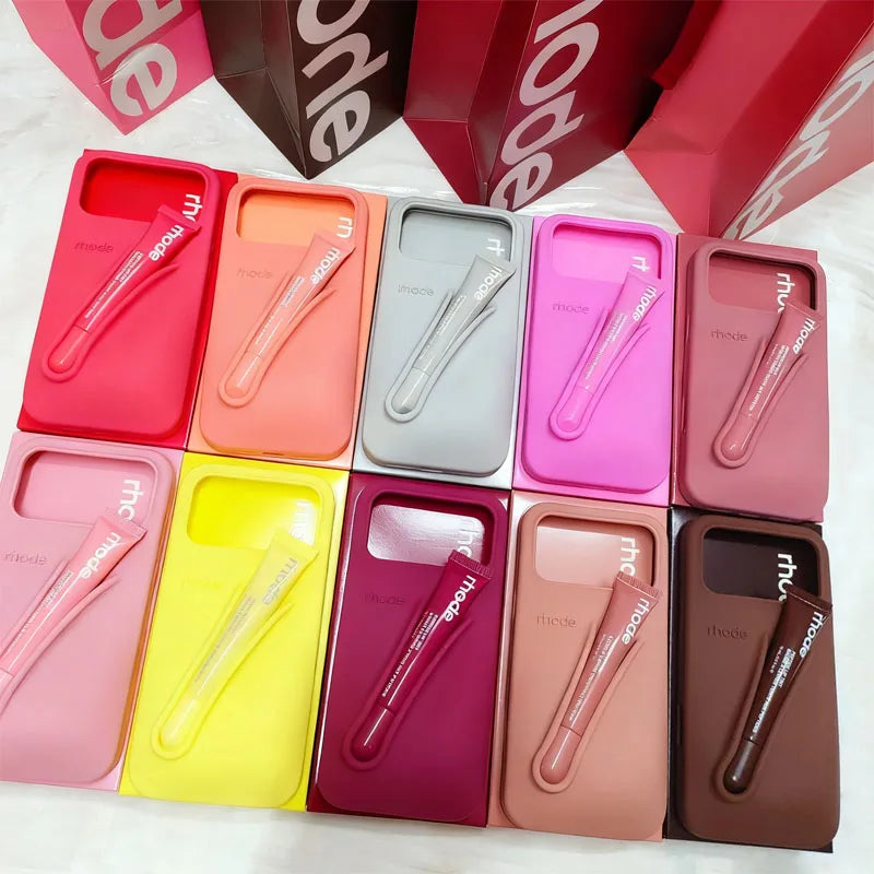 Phone Case with Box and Lipstick for IPhone 15 16 14 13 12 11 Pro Max Plus 17 Air Lip Gloss Portable Soft Silicone Shockproof