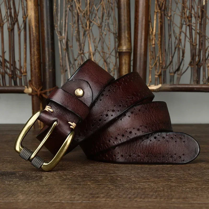 2024 Fashion Men's Belt  Genuine Leather Pure Cowhide Pin Buckle Vintage Belt for Trap Male Jeans for Man Luxury Designer